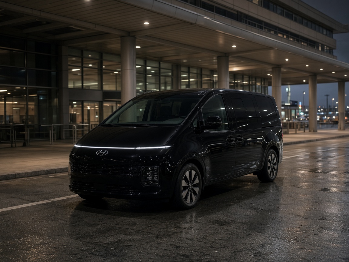 Hyundai Staria devant l’aéroport Roissy Charles de Gaulle
